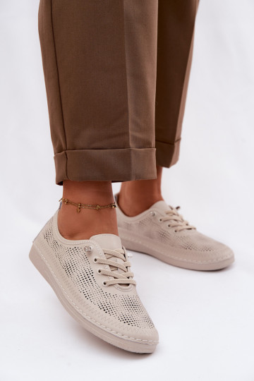 Chaussures en cuir pour femmes avec éléments ajourés S.Barski LR61-7083 couleur sable 2