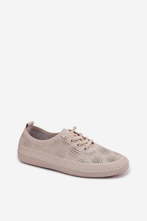 Leer met elementen van opengeInerkt schoenen Dames S.Barski LR61-7083 beige