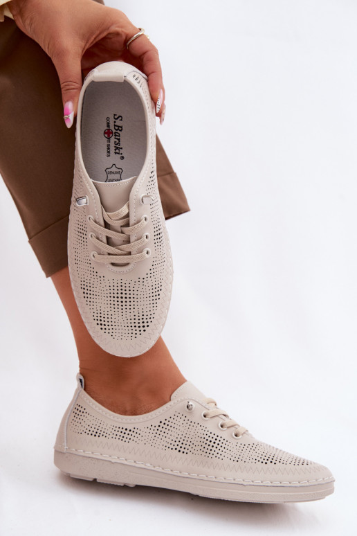 Leer met elementen van opengeInerkt schoenen Dames S.Barski LR61-7083 beige