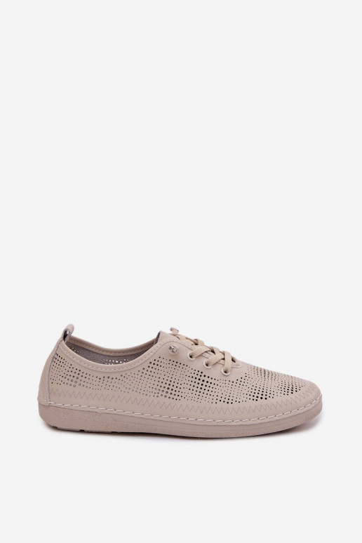 Leer met elementen van opengeInerkt schoenen Dames S.Barski LR61-7083 beige