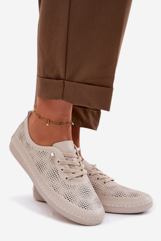 Peau avec des éléments ajourés chaussures Féminin S.Barski LR61-7083 beige