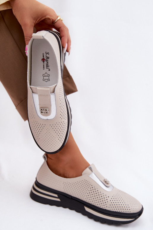 Un modèle convaincant chaussures FémininActivéturalnej Skóry S.Barski LR61-7092 beige