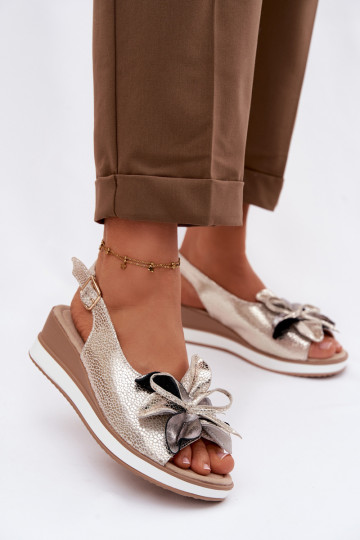 Leer Platform sandalen met ornamenten S.Barski GR61-5988 gouden kleur 2