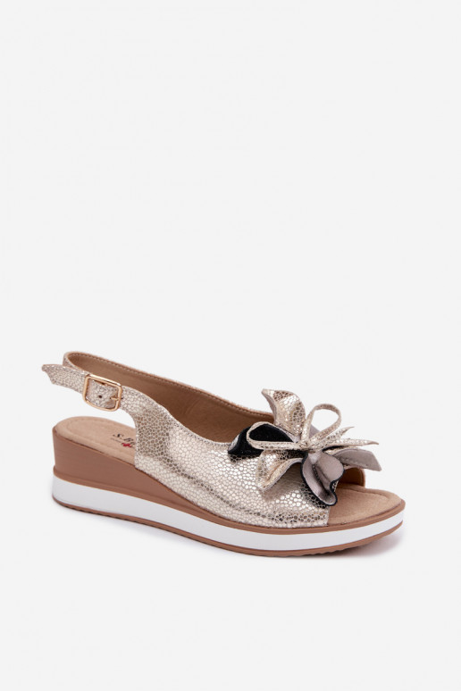 Peau Sandales à plateforme avec des ornements S.Barski GR61-5988 couleur dorée