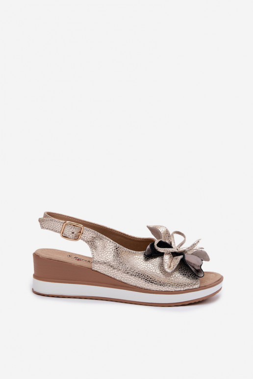 Leer Platform sandalen met ornamenten S.Barski GR61-5988 gouden kleur