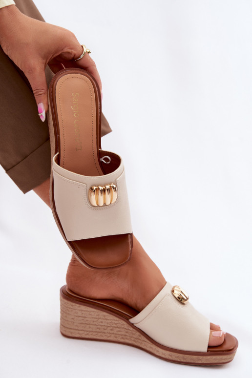 Damespantoffels met platformImitacją Plecionki Sergio Leone KL325 beige