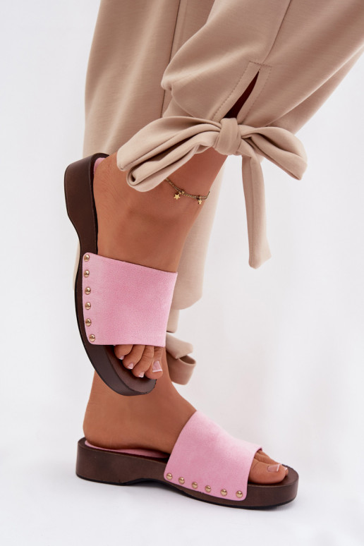 Pantoufles pour femmes Ze couleur doréemi Goujons couleur rose Ferinna