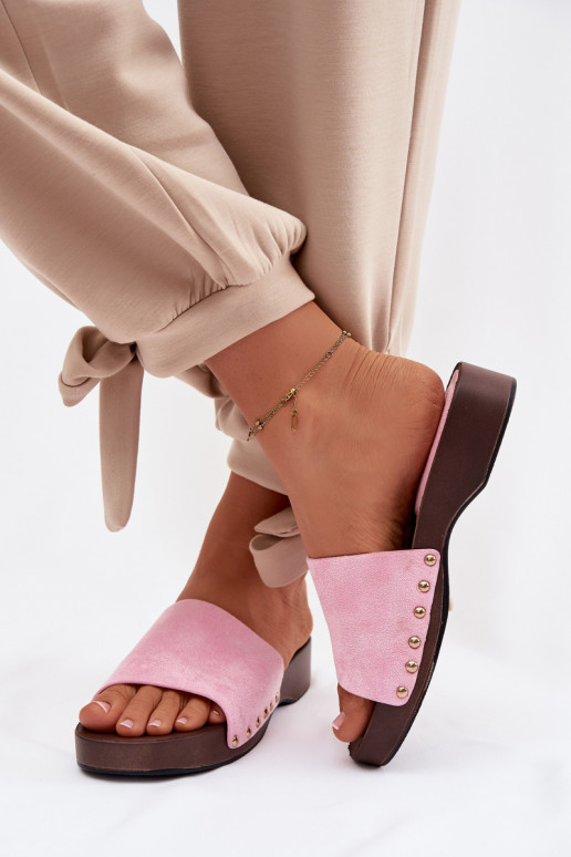 Pantoufles pour femmes Ze couleur doréemi Goujons couleur rose Ferinna