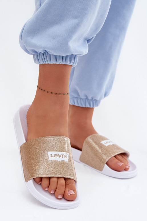Jeugdslippers LEVI'S VPOL0251S-3923 goudkleurig met glans