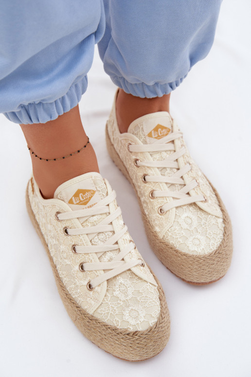 met kantmotieven vrijetijdsschoenen espadrilles met platform Lee Cooper LCIN-26-31-4328 beige