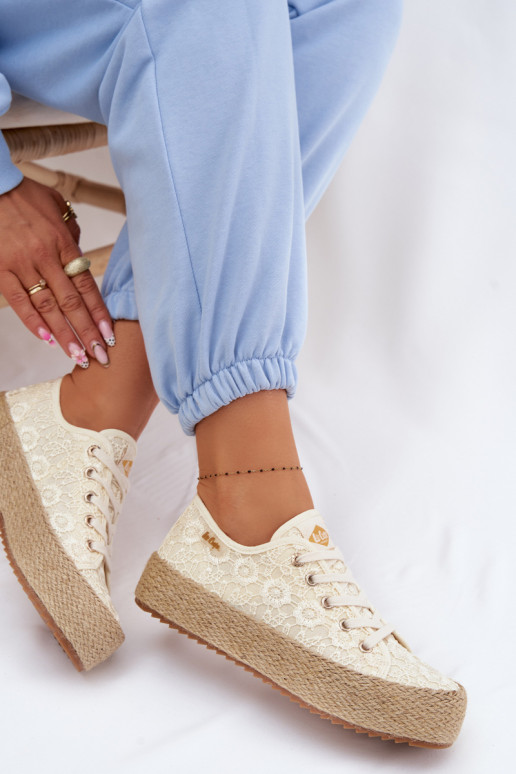 met kantmotieven vrijetijdsschoenen espadrilles met platform Lee Cooper LCIN-26-31-4328 beige