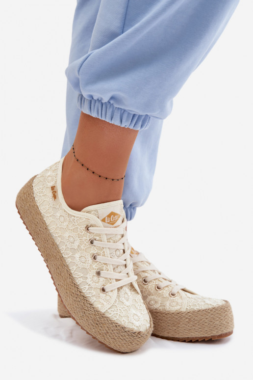 met kantmotieven vrijetijdsschoenen espadrilles met platform Lee Cooper LCIN-26-31-4328 beige