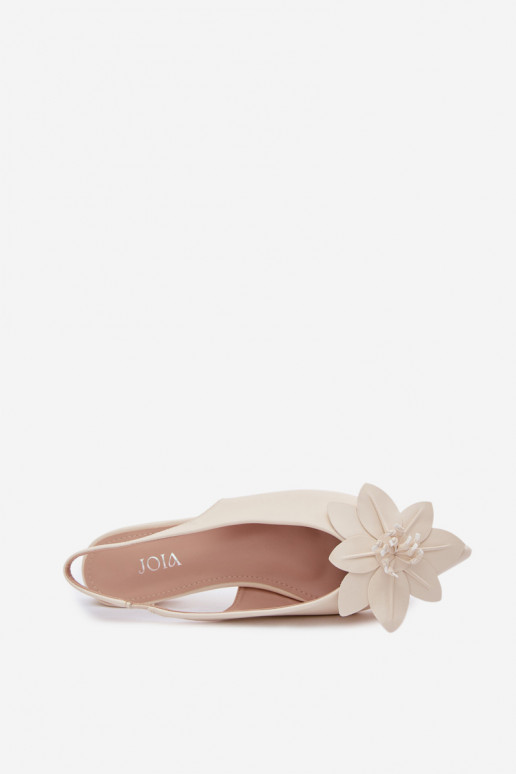 Damensandalen mit breiten AbsätzenDekoracyjnym Eine Blume elfenbeinfarbe Telivette