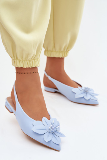 Damen Sandalen in Blau mit breiten Absätzen und dekorativer Blume Telivette 2