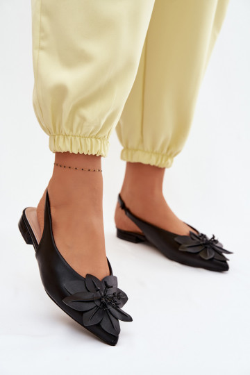Dames zwarte sandalen met brede hakken en decoratieve bloem Telivette 2