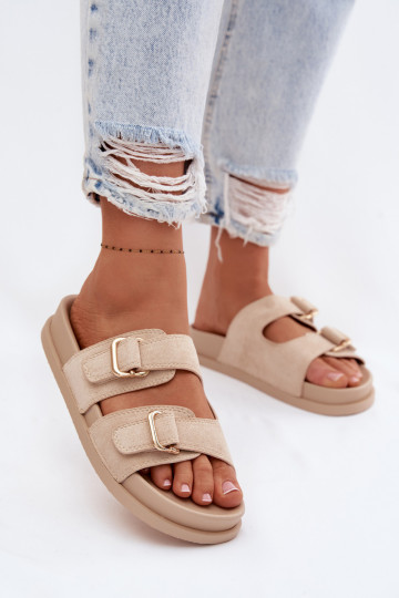 Damespantoffels Ze gouden kleurmi met gespenmi beige Pelorin 2