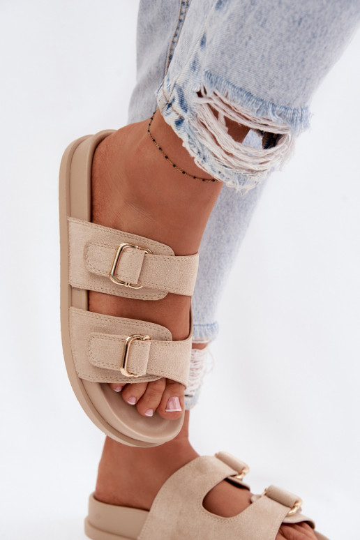 Damespantoffels Ze gouden kleurmi met gespenmi beige Pelorin