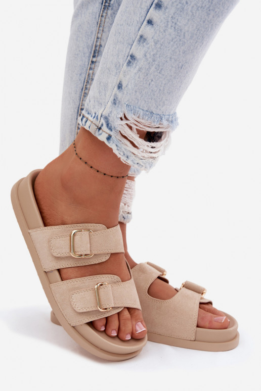 Damespantoffels Ze gouden kleurmi met gespenmi beige Pelorin