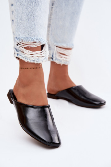 Dames zwarte platte slippers van kunstleer Romelle 2