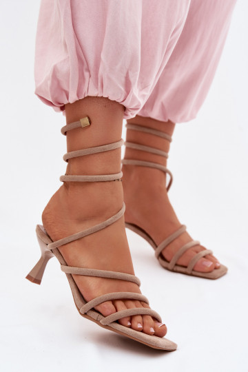 Sandales pour femmes avec des talons avec des bandes beige Samara 2