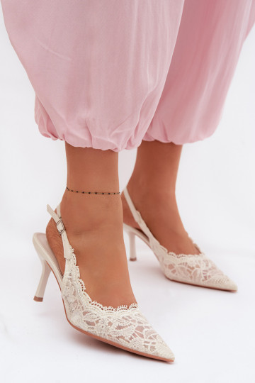 Sandalen met kant met dunne hakken ivoor Carielle
