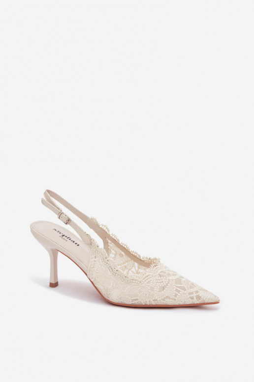 Schnürsandalen mit dünnen Absätzen elfenbeinfarbe Carielle