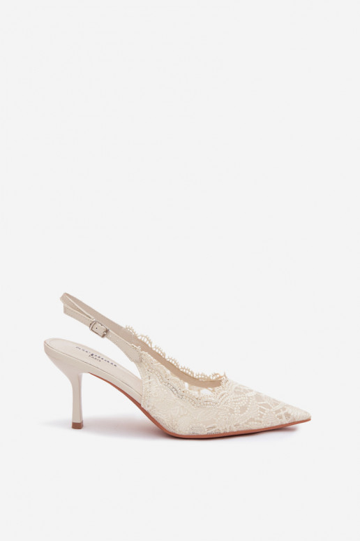 Sandalen met kant met dunne hakken ivoor Carielle