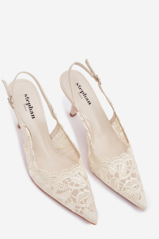 Sandalen met kant met dunne hakken ivoor Carielle