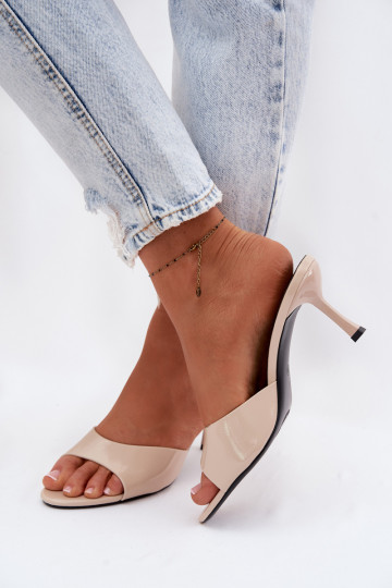 Mules en simili cuir laquées avec talons fins couleur sable Melissea 2