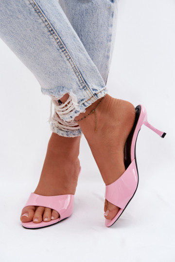 Mules en simili cuir laquées avec talons fins roses Melissea 2