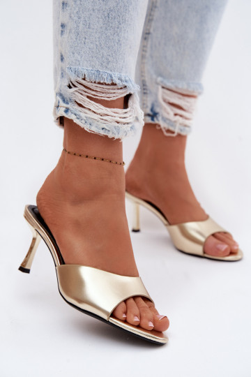 Mules en simili cuir avec talons fins dorés Melissea 2