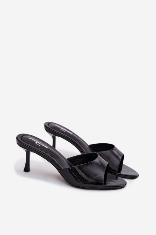 mit Lackeffekt HausschuheImitacji Skóry mit dünnen Absätzen schZuarze Farbe Melissea