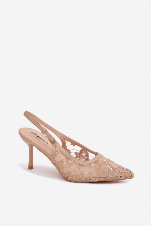 Dames sandalen met dunne hakken met kant beige Pelivelle