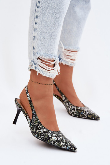 Décoré Sandales pour femmes avec des talons fins avec des fleurs couleur noire Olivelle 2