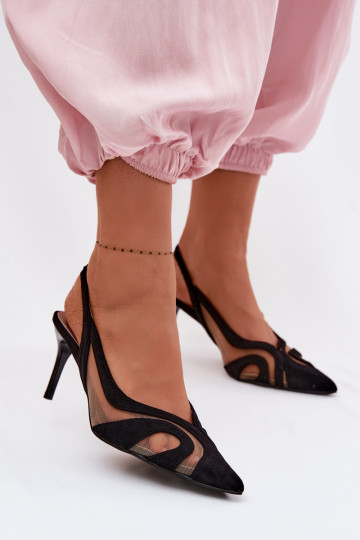 Sandales noires pour femmes avec un filet et des talons fins Cornelia 2