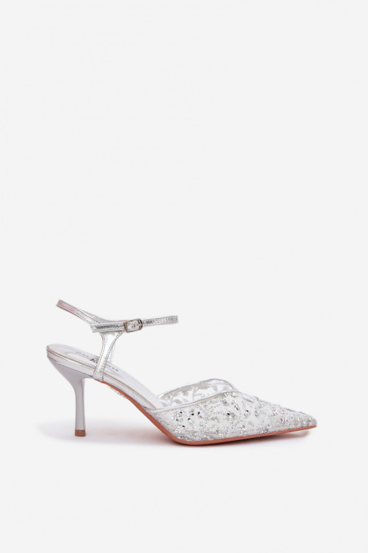 Gaas Dames sandalen met dunne hakkenmet glansującym Zdobieniem zilvere kleur Laria