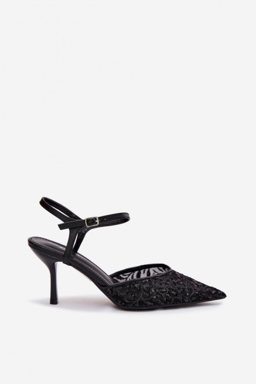 grille Sandales pour femmes avec des talons finsavec éclatującym Zdobieniem couleur noire Laria