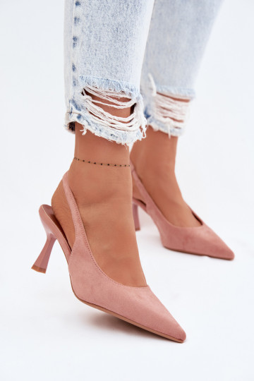 Dames sandalen met dunne hakkenImitacji van suèdeu roze Saria 2