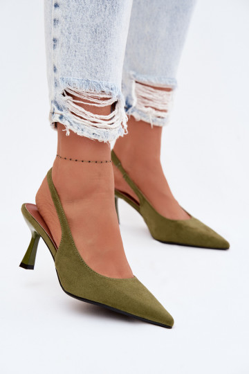 Sandales pour femmes avec des talons finsImitacji en daimu couleur verte Saria 2