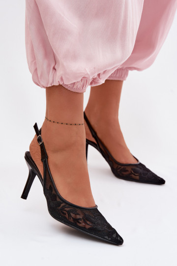 Sandales noires pour femmes avec un filet, des motifs de dentelle et des talons fins Tai turivia 2