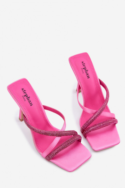 Damespantoffels met dunne hakken Strepen met sprankelende gaten roze Karima