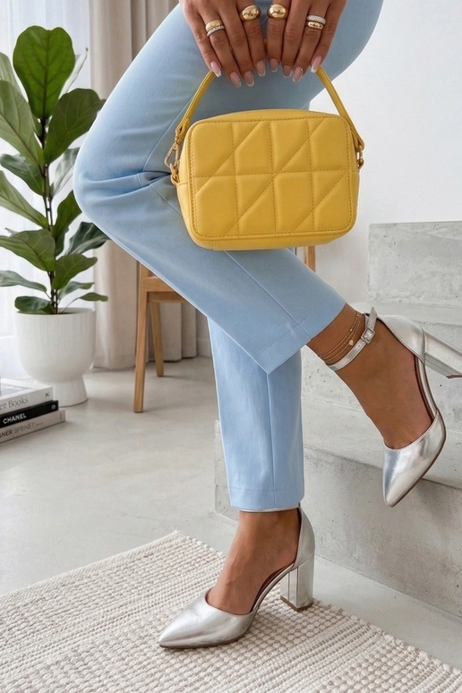 Silberne Blockabsatzschuhe Audrey