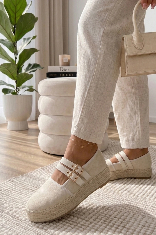 Zandkleurige platform espadrilles...