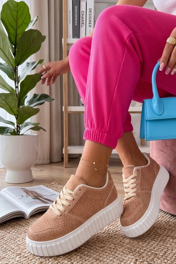 Zandkleurige sneakers met platform en zirconia Aurora