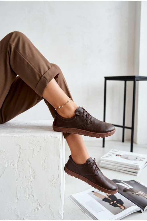 Leren dames schoenen Barefoot Zazoo 10189 chocolade kleur