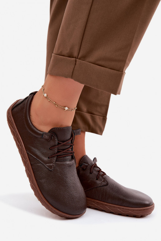 Leren dames schoenen Barefoot Zazoo 10189 chocolade kleur