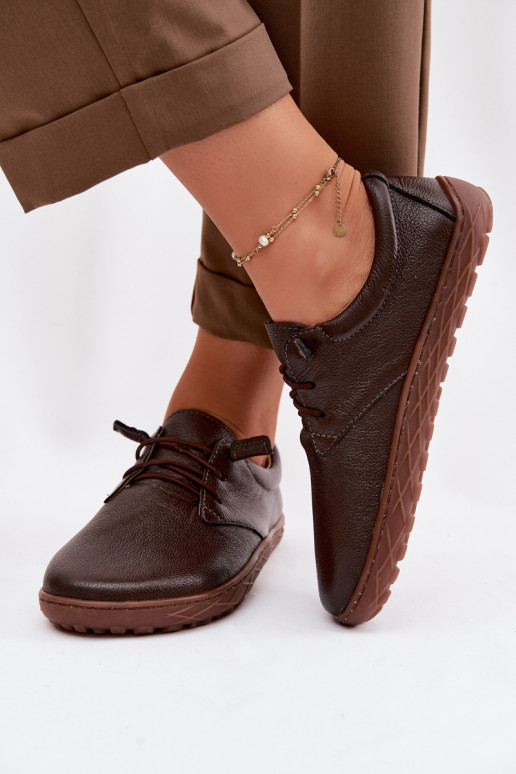 Leren dames schoenen Barefoot Zazoo 10189 chocolade kleur