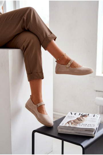 Leren suède ballerina's Barefoot met bandjes Zazoo 10206 zandkleur