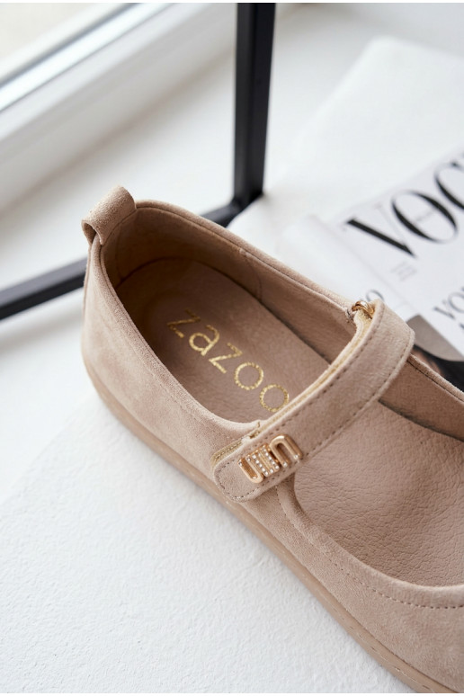 Leren suède ballerina's Barefoot met bandjes Zazoo 10206 zandkleur