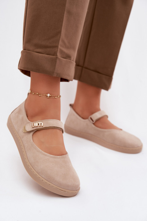 Leren suède ballerina's Barefoot met bandjes Zazoo 10206 zandkleur